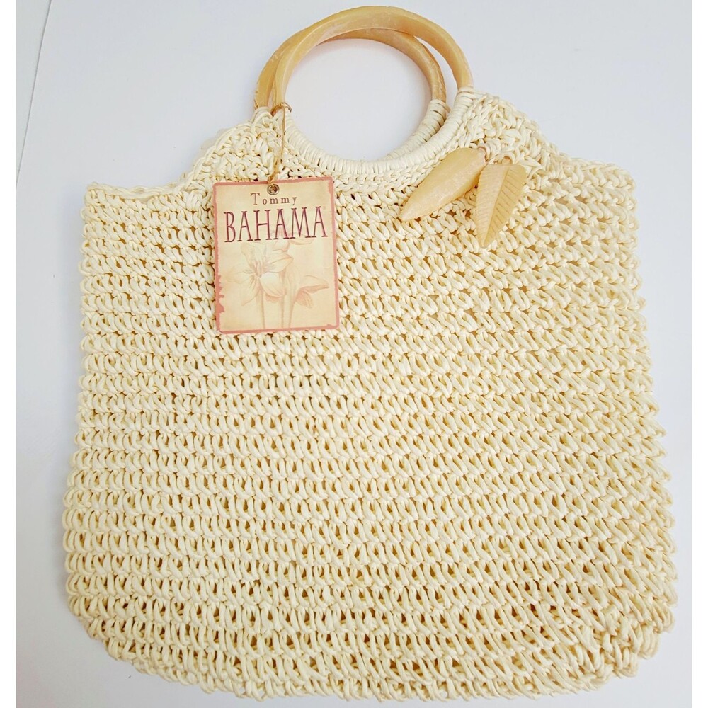 NWT Tommy Bahama Luv Me Or Leaf Me Ivory Woven Top Handle Bag Leaf Accents